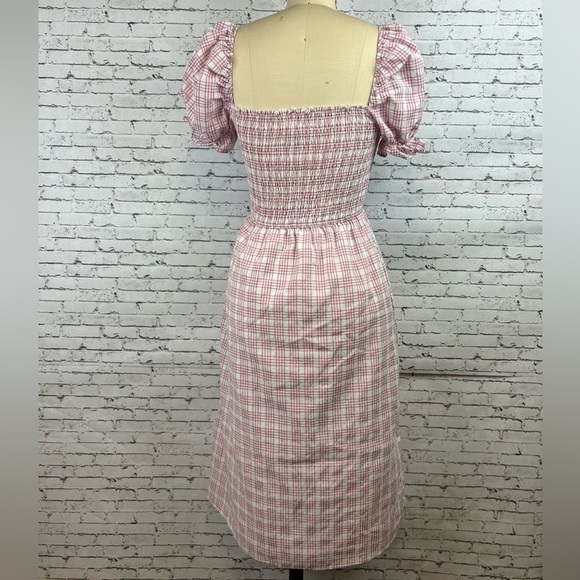 Lena | adorable pink plaid square neck line short sleeve midi dress size S - Picture 6 of 12